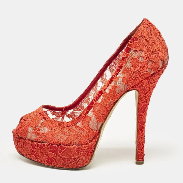 Dolce & Gabbana Red Mesh Platform Peep Toe Pumps Size 38