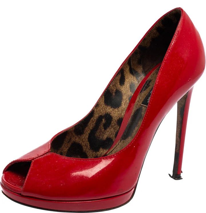 Dolce & Gabbana Red Patent Leather Peep-Toe Platform Pumps Size 36.5