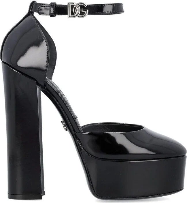 Dolce & Gabbana Round Toe Polished Platform Mules