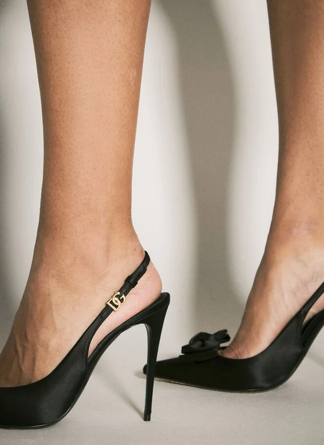 Dolce & Gabbana Satin Slingback Pumps - Woman Heels Black Eu - 41 - Image 4