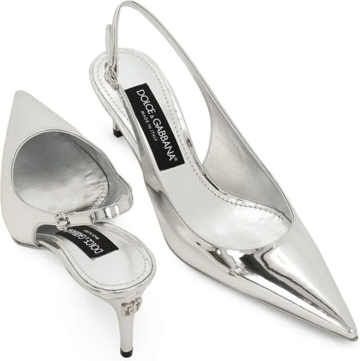Dolce & Gabbana Silver-Tone Slingback Shoe - Image 4