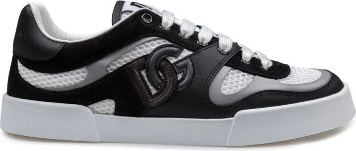 Dolce & Gabbana Strobel Portofino Light Sneaker In Calfskin And Technical Mesh
