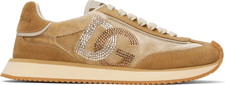 Dolce&Gabbana Tan & Beige Mixed-Material 'DG' Cushion Sneakers