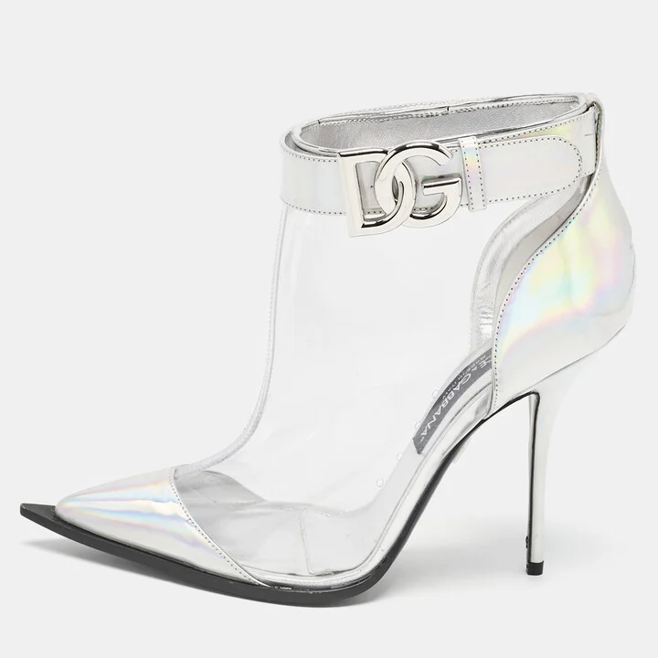 Dolce & Gabbana Transparent Iridescent Leather and PVC Cardinale Ankle Boots Size 39