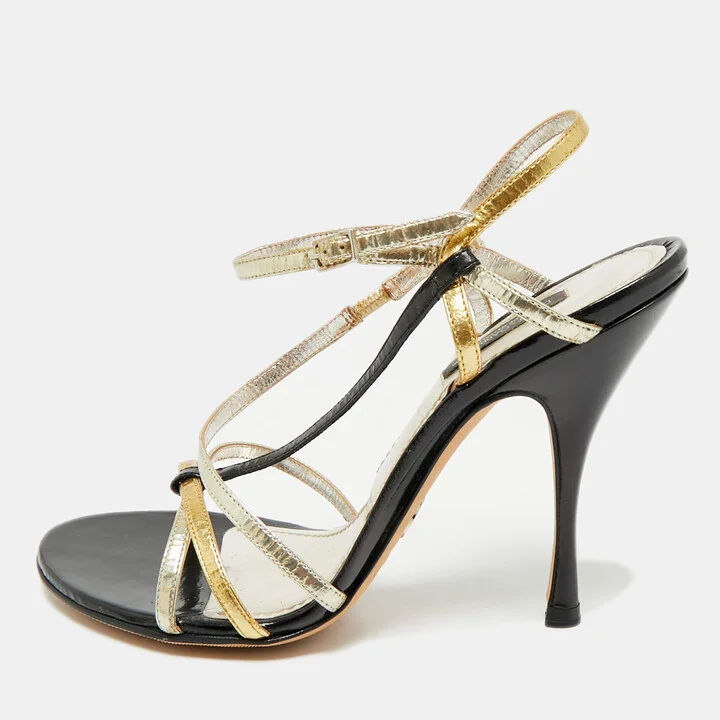 Dolce & Gabbana Tricolor Patent Leather Strappy Ankle Strap Sandals Size 38.5