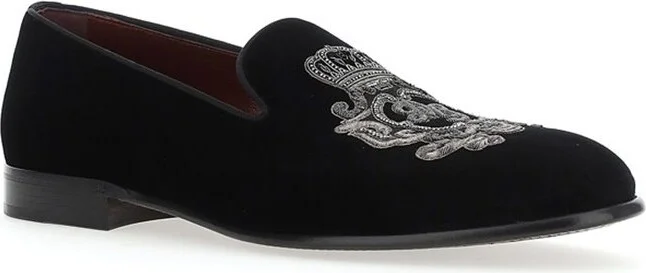 Dolce & Gabbana Velvet Embroidered Slip-On Loafers