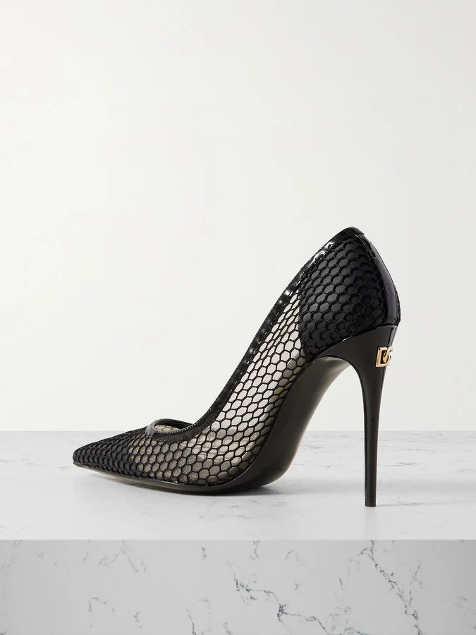 Dolce & Gabbana - Vernice 110 Leather-trimmed Mesh Pumps - Black - Image 3