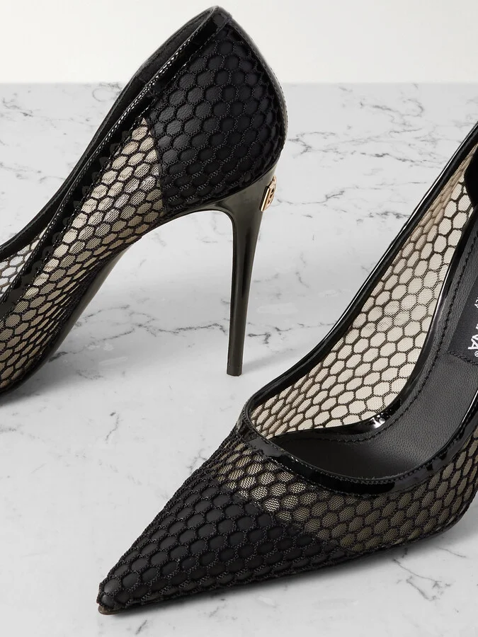 Dolce & Gabbana - Vernice 110 Leather-trimmed Mesh Pumps - Black - Image 4