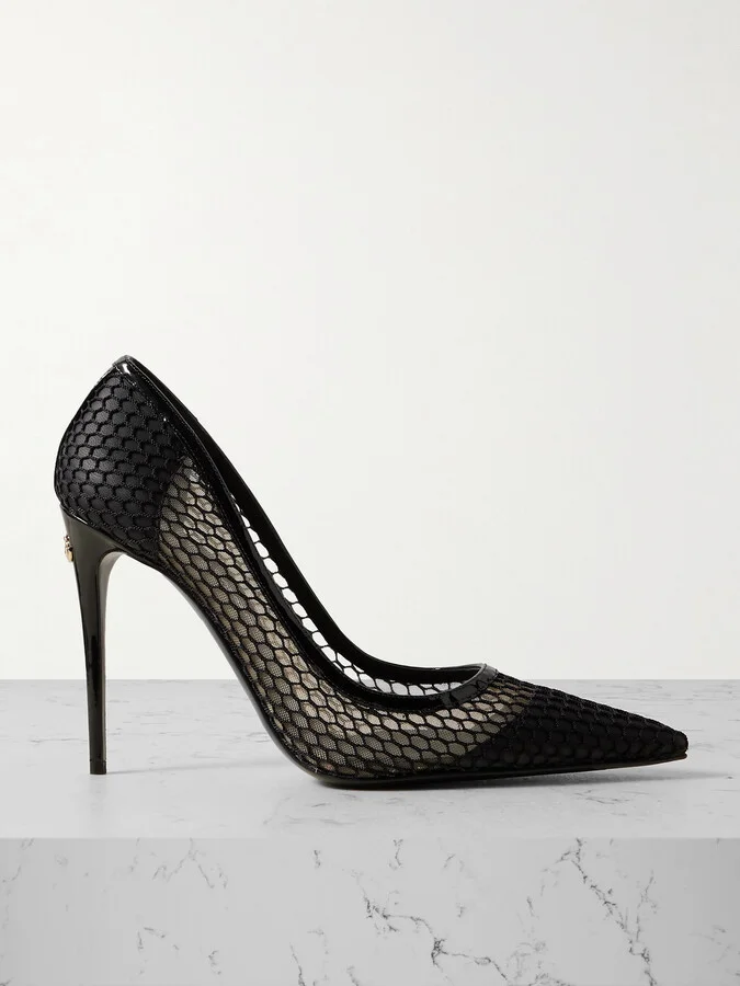 Dolce & Gabbana - Vernice 110 Leather-trimmed Mesh Pumps - Black