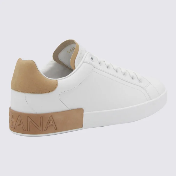 Dolce & Gabbana White And Beige Leather Sneakers - Image 3