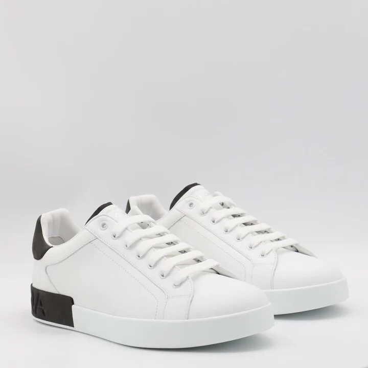 Dolce & Gabbana White And Black Leather Portofino Low Top Sneakers - Image 2
