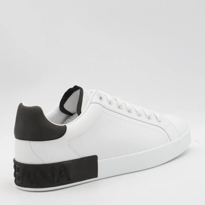 Dolce & Gabbana White And Black Leather Portofino Low Top Sneakers - Image 3