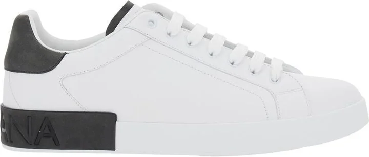 Dolce & Gabbana White And Black Leather Portofino Low Top Sneakers - Image 2