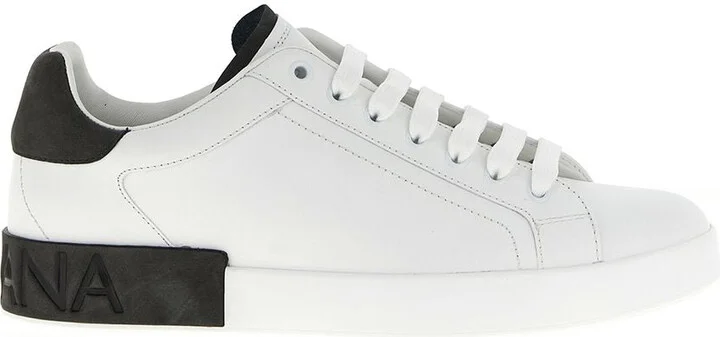 Dolce & Gabbana White And Black Leather Portofino Low Top Sneakers - Image 3