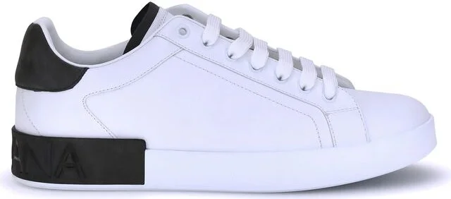 Dolce & Gabbana White And Black Leather Portofino Low Top Sneakers - Image 5