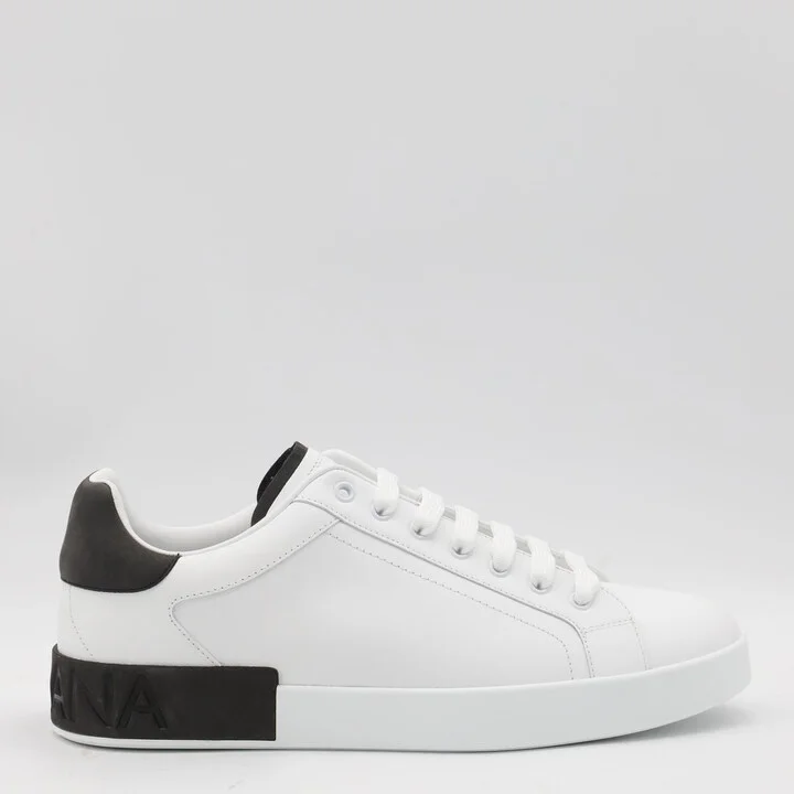 Dolce & Gabbana White And Black Leather Portofino Low Top Sneakers - Image 6
