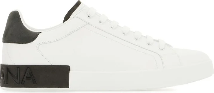 Dolce & Gabbana White And Black Leather Portofino Low Top Sneakers - Image 7