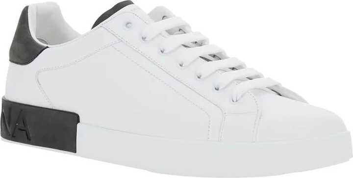 Dolce & Gabbana White And Black Leather Portofino Low Top Sneakers - Image 8