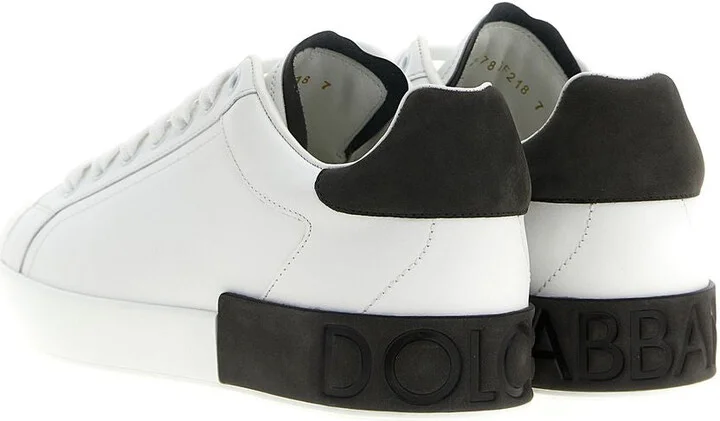Dolce & Gabbana White And Black Leather Portofino Low Top Sneakers - Image 9