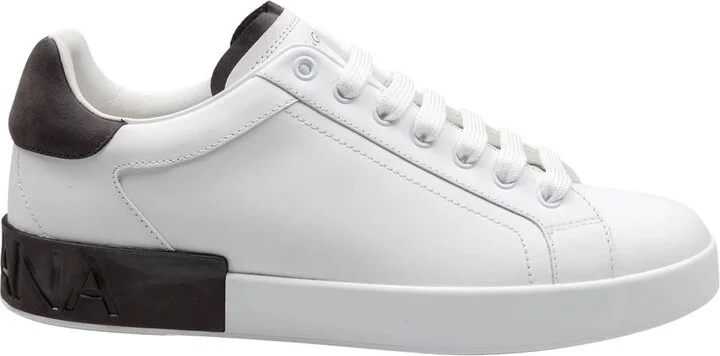 Dolce & Gabbana White And Black Leather Portofino Low Top Sneakers