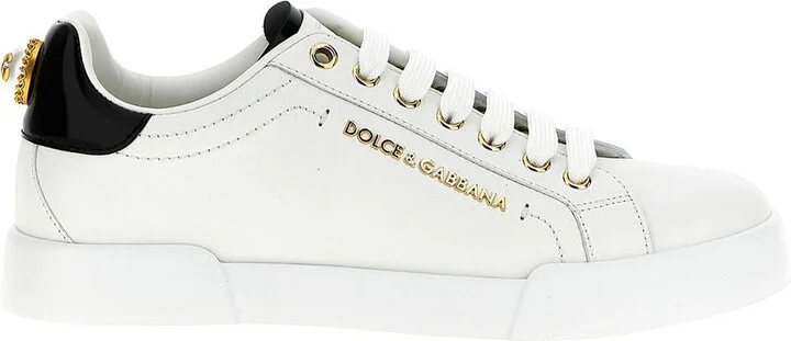 Dolce & Gabbana White And Black Leather Sneakers