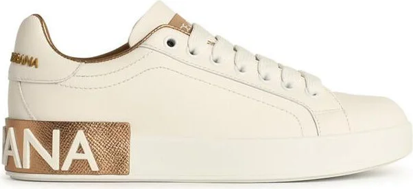 Dolce & Gabbana White And Gold Leather Portofino Sneakers