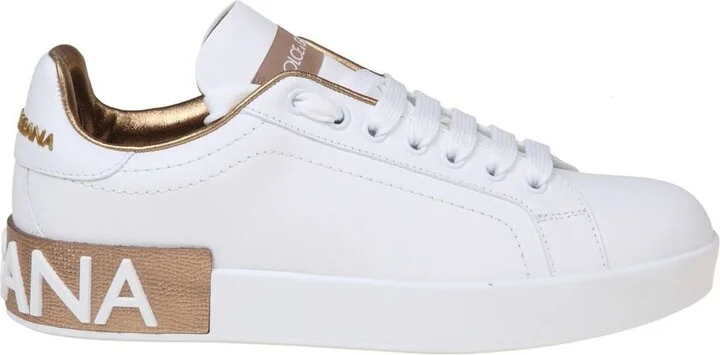 Dolce & Gabbana White And Gold Sneakers - Image 5