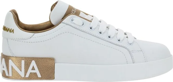 Dolce & Gabbana White And Gold Sneakers
