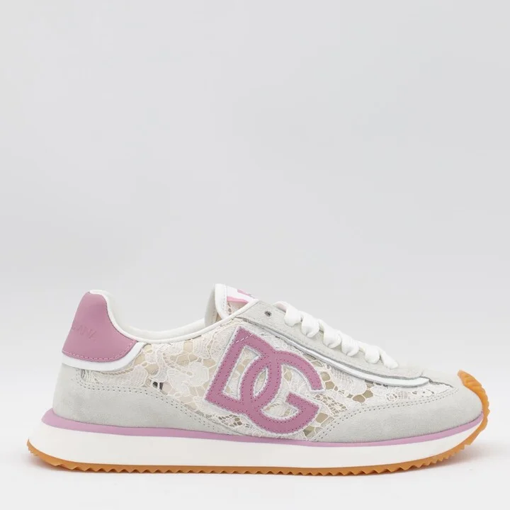 Dolce & Gabbana White And Pink Dg Cushion Sneakers