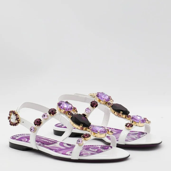 Dolce & Gabbana White And Violet Leather Sandals - Image 2