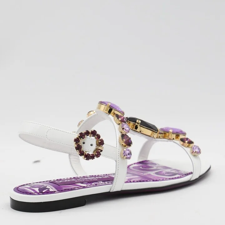 Dolce & Gabbana White And Violet Leather Sandals - Image 3