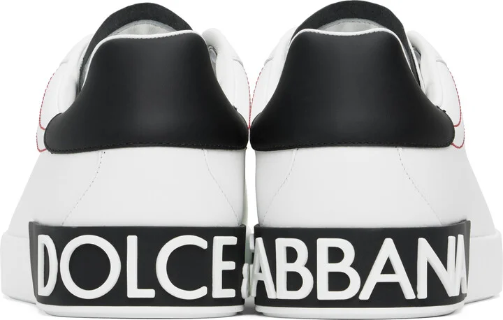 Dolce&Gabbana White & Black Calfskin Nappa Portofino Sneakers - Image 2