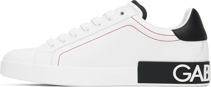 Dolce&Gabbana White & Black Calfskin Nappa Portofino Sneakers - Image 3