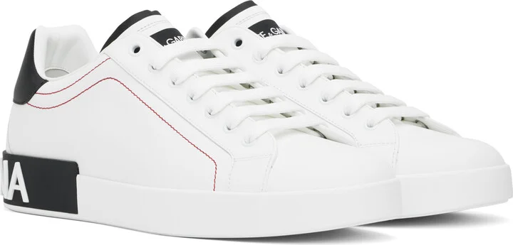 Dolce&Gabbana White & Black Calfskin Nappa Portofino Sneakers - Image 4