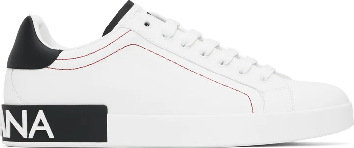 Dolce&Gabbana White & Black Calfskin Nappa Portofino Sneakers