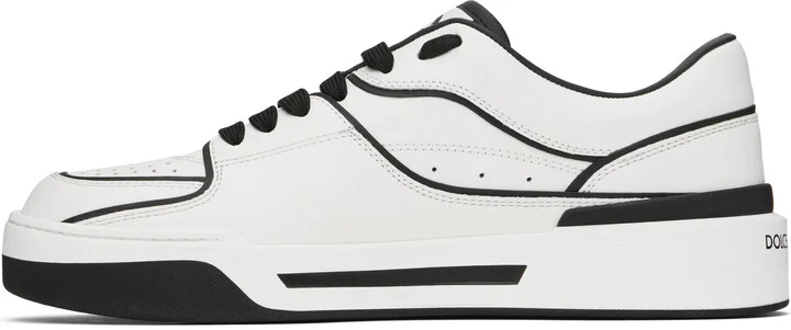 Dolce&Gabbana White & Black Calfskin New Roma Sneakers - Image 3