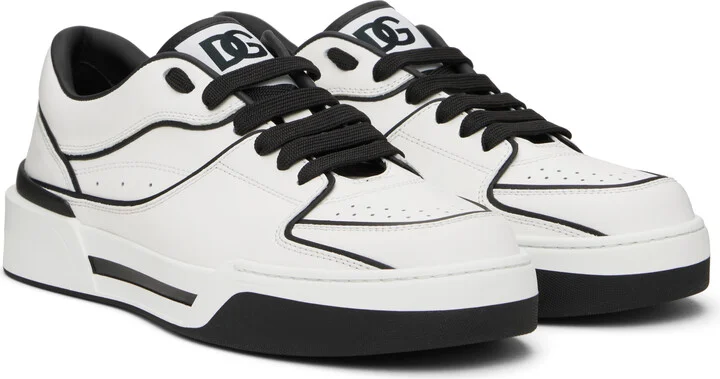 Dolce&Gabbana White & Black Calfskin New Roma Sneakers - Image 4