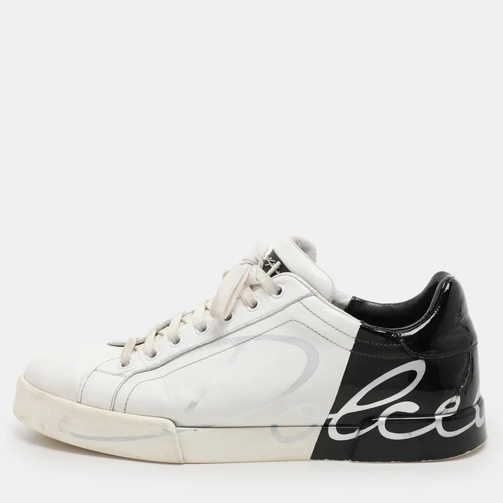 Dolce & Gabbana White/Black Leather Portofino Low Top Sneakers Size 43.5