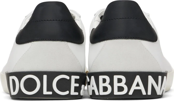 Dolce&Gabbana White & Black Portofino Vintage Calfskin Sneakers - Image 2