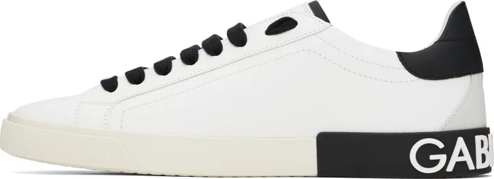 Dolce&Gabbana White & Black Portofino Vintage Calfskin Sneakers - Image 3