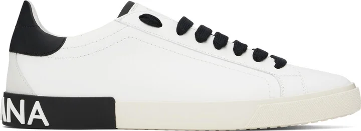 Dolce&Gabbana White & Black Portofino Vintage Calfskin Sneakers