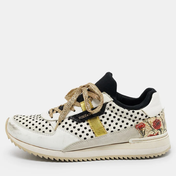 Dolce & Gabbana White/Black Sneakeskin and Leather Low Top Sneakers Size 37.5