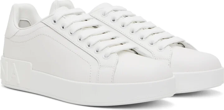 Dolce&Gabbana White Calfskin Portofino Sneakers - Image 4