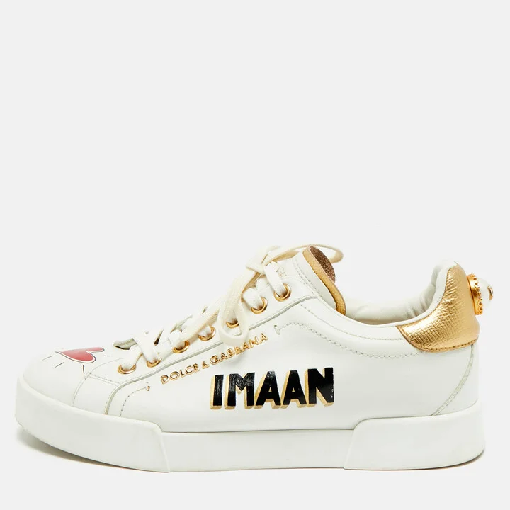 Dolce & Gabbana White Leather Portofino Low Top Sneakers Size 37