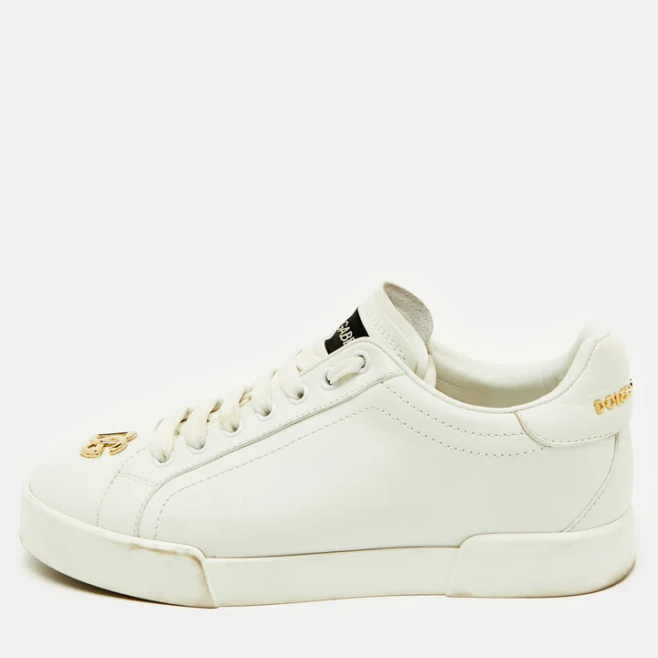 Dolce & Gabbana White Leather Portofino Low Top Sneakers Size 38.5