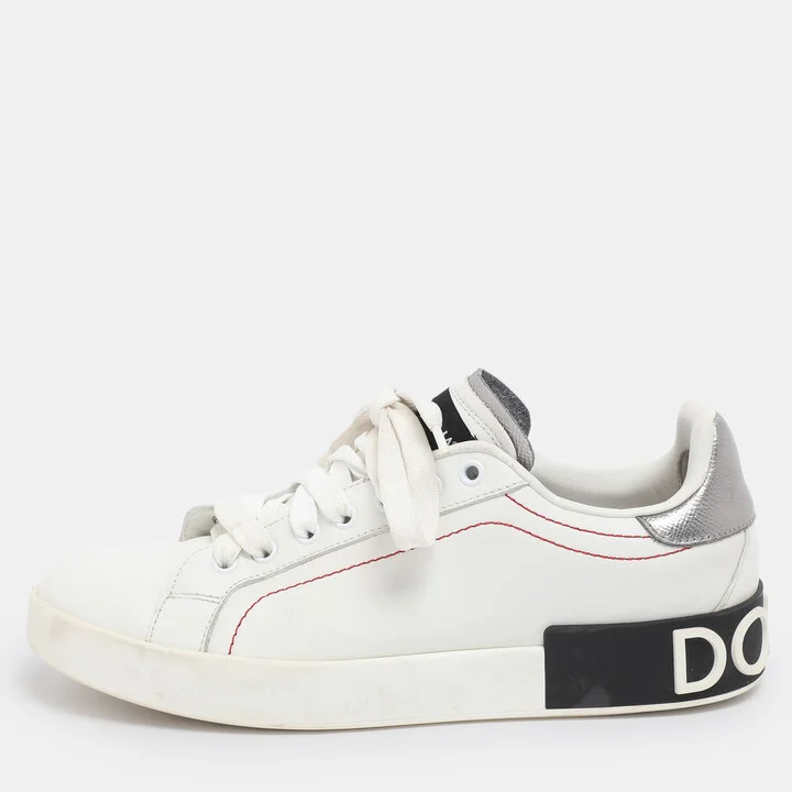 Dolce & Gabbana White Leather Portofino Low Top Sneakers Size 40