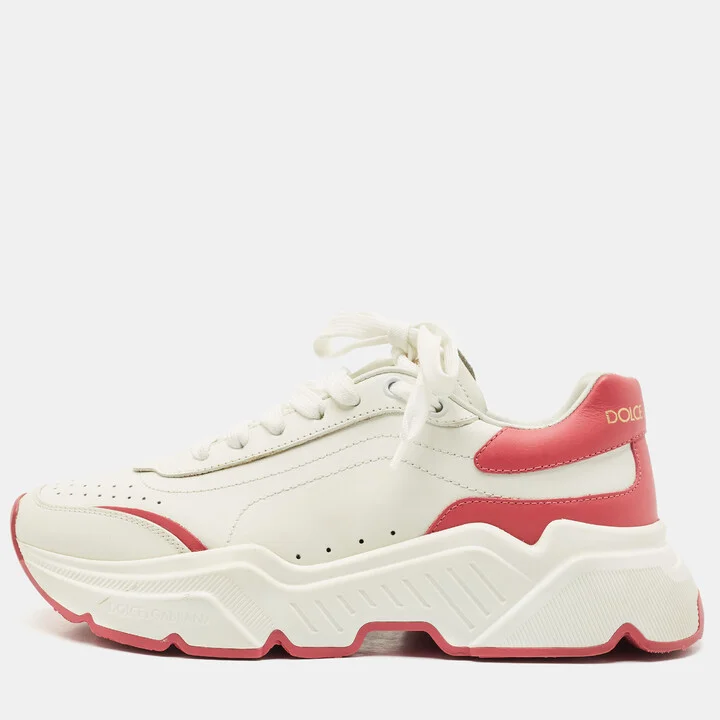 Dolce & Gabbana White/Pink Leather Daymaster Sneakers Size 39