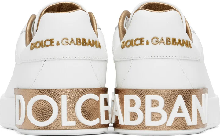 Dolce&Gabbana White & Rose Gold Calfskin Portofino Sneakers - Image 2