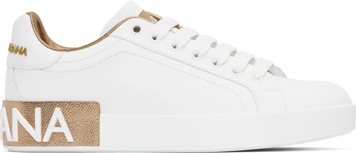 Dolce&Gabbana White & Rose Gold Calfskin Portofino Sneakers