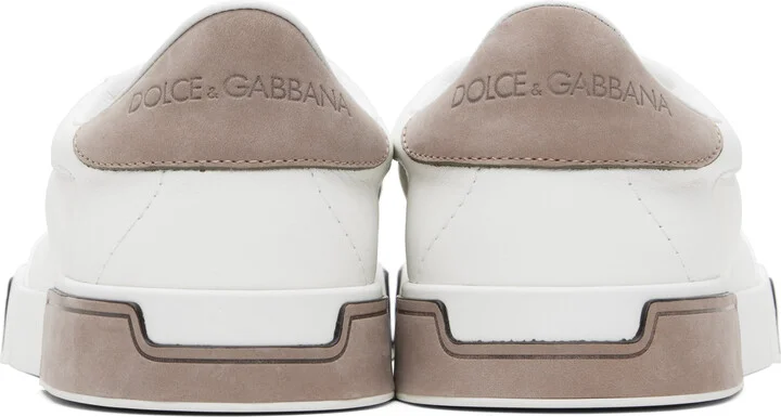 Dolce&Gabbana White & Taupe Calfskin Portofino Yacht Sneakers - Image 2
